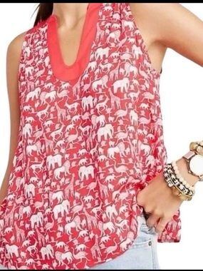 Maeve Anthropologie Tank Size 4 Melange Red Safari Animal Print Sleeveless Boho